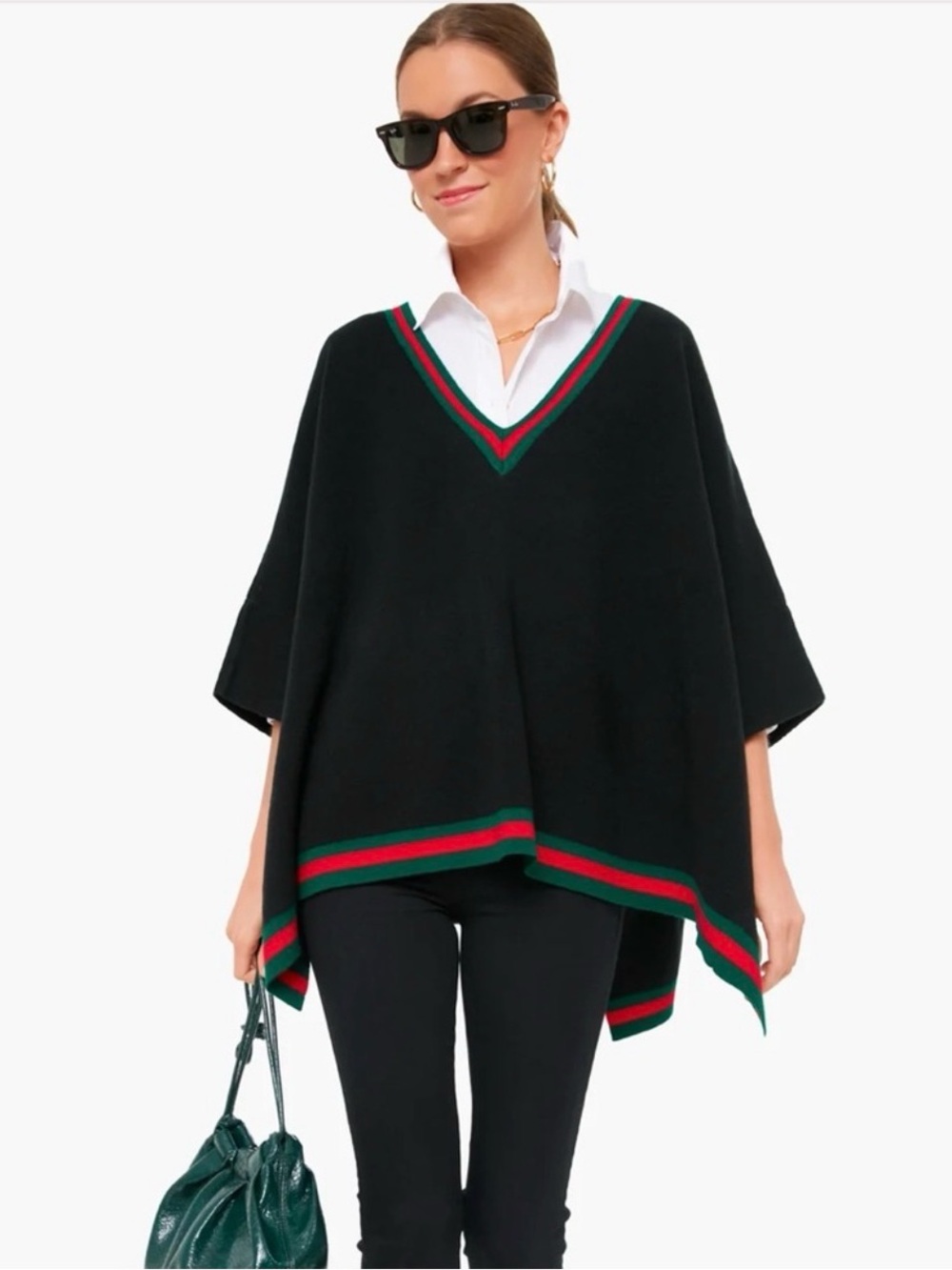 Tuckernuck Camden Knit Poncho Short Sleeve Knit Pullover Black Red Green OS
